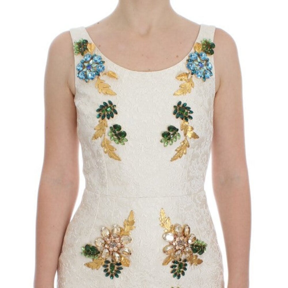 Dolce & Gabbana Elegant Floral Brocade Sheath Dress/IT40|S/White